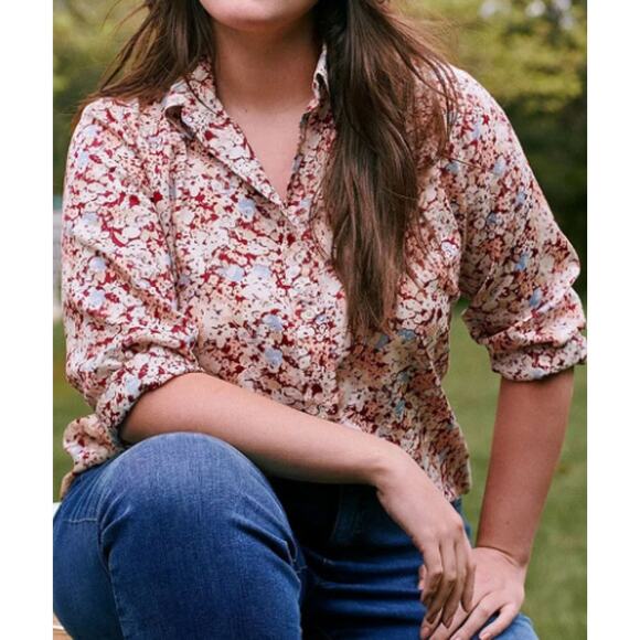 Lauren Ralph Lauren Cotton Floral Long Sleeve Button-Up Shirt Pink Womens Size L - Picture 1 of 6